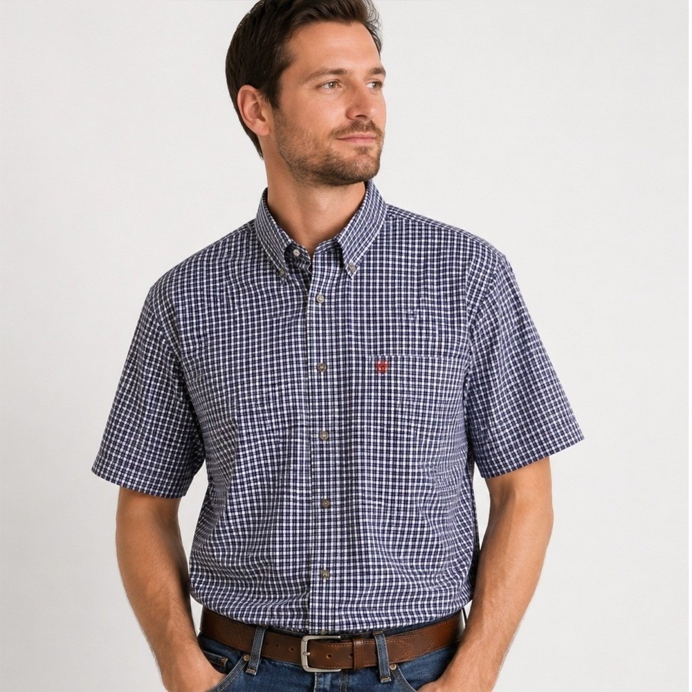 Ariat Pro Series Bodie Shirt Mens Large Blue Plaid Short Sleeve Button Down